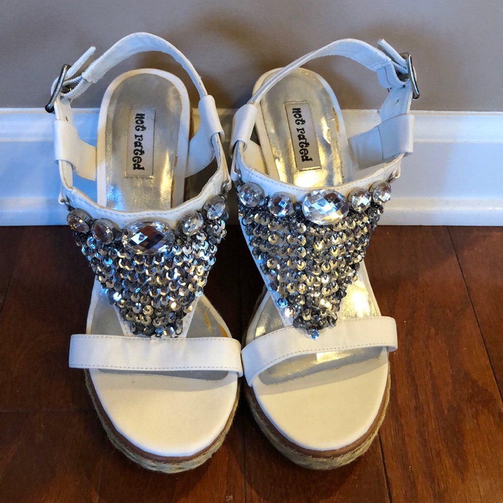 White Bling Espadrille Wedges